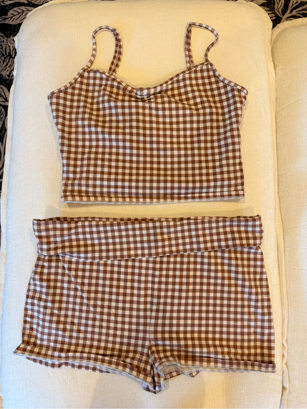 Urban Outfitters Brown Gingham Cami & Shorts Pajama Set